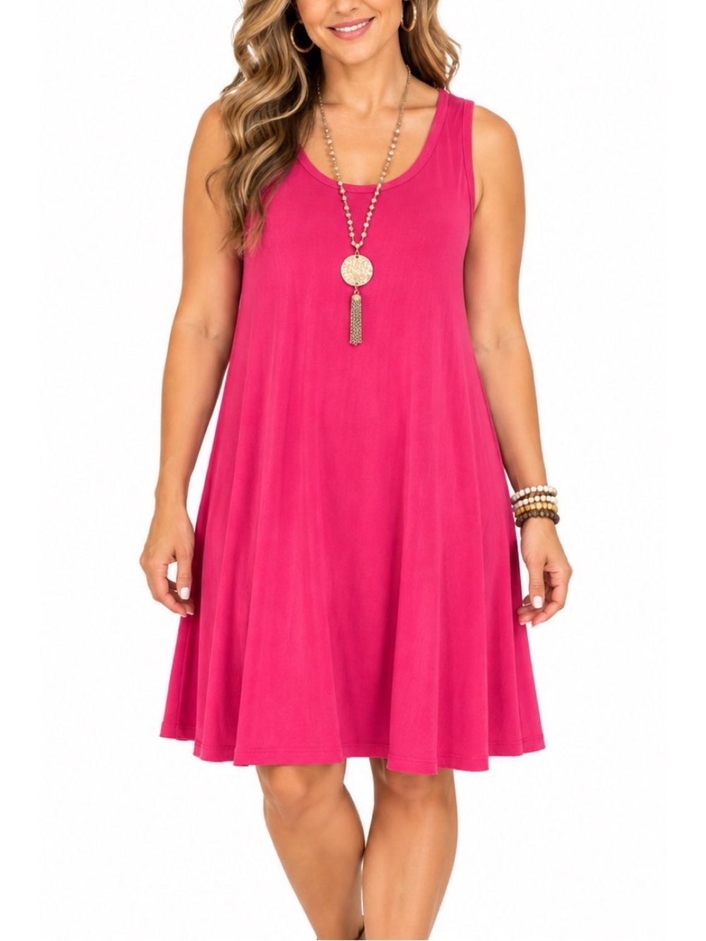 BomBom Hot Pink Sleeveless Knee-Length Swing Dress- XL